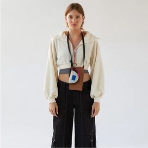 BDG New Leaf Quarter-Zip Cropped Sweatshirt Size Large- Ivory Urban outfitters